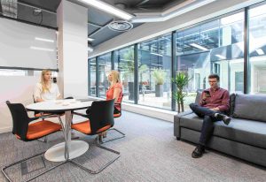 Aspect Rockface carpet tiles in green office environment