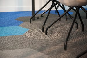 Hexxtile hexagon carpet tiles in boardroom