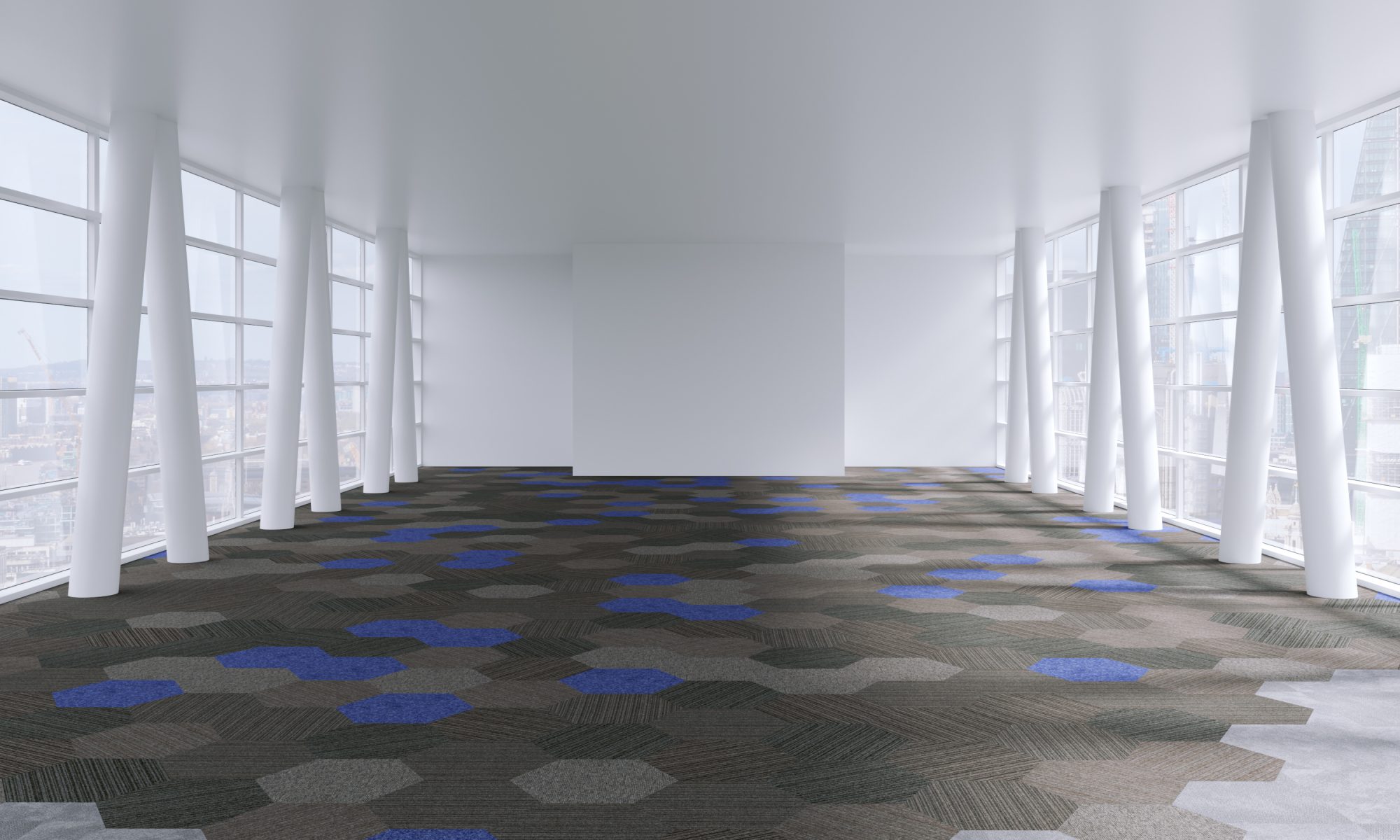 Freedom with hexagonal carpet tiles in office