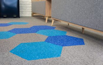 Hexagonal carpet tiles on showroom floor