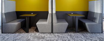 Changing office design greys with pop of colour