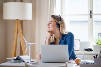 remote office, home office - woman in her home office environment