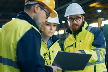 A construction site with contractors collaborating